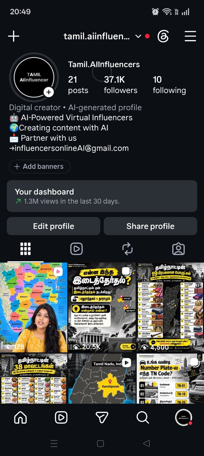 Actual Tamil.AIinfluencers Instagram profile screenshot